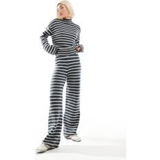 Pieces Knitted Wide Leg Jogger Co-Ord - Grey Blue Stripe