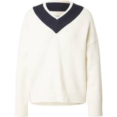 Abercrombie & Fitch Jumpers Abercrombie & Fitch Oversized Contrast V Neck Jumper Cream