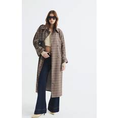 Coats River Island Check Belted Trench Coat - Brown