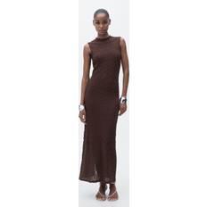 Mango Perkins Collar Textured Dress - Brown