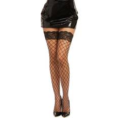 Dreamgirl Women's Black Fence Net Thigh High Stockings Scalloped Lace - Black