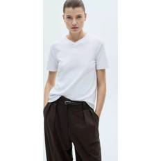Mango Dam T-shirts Mango Vneck Cotton T-shirt Dam Kortärmade - White