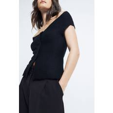 River Island Sort Strikket Offshoulder-Top
