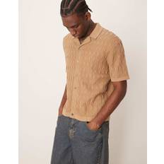 Abercrombie & Fitch Polo Shirts Abercrombie & Fitch Short Sleeve Knit Resort Button Through Polo Brown