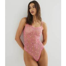 Underwear River Island Embroidered Floral Bodysuit - Mid Pink