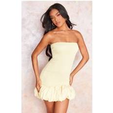 PrettyLittleThing Lemon Shirred Bandeau Bodycon Dress - Lemon