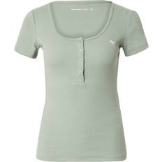 Abercrombie & Fitch Women T-shirts Abercrombie & Fitch Short Sleeve Icon Logo Button Up T-Shirt Green