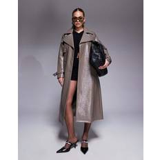 River Island Kappor & Rockar River Island Krokodilskinnsmönstrad Trenchcoat i Läderimitation - Mörkbeige