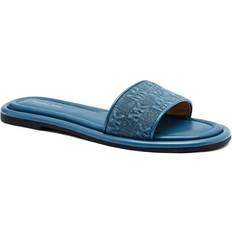 Fabric Slides Michael Kors Dana Logo Embossed Denim Slide Sandal - Blue