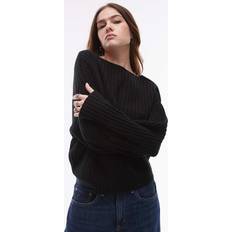 Arket Jumpers Arket Wool Knitted Sweater With Asymmetric Off-Shoulder - Black