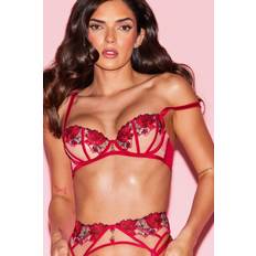 Red Bras Ann Summers Caged Rose Flower Embroidered Balcony Bra - Red