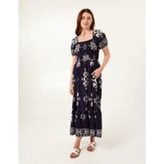 Silver Dresses Blue Vanilla Square Neck Shirred Waist Puff Sleeve Midi Dress -