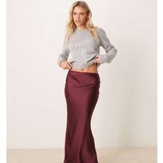 New Look New Look Petite Diagonalskuren Midikjol I Satin - Vinröd