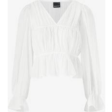 Gina Tricot Blouses Gina Tricot Shirred Smocked Blouse Top With Tie Front - White