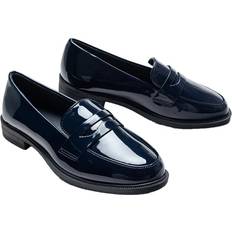 Patent Leather Low Top Shoes Moustache Patent Penny Loafers - Navy Blue