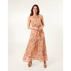 Blue Vanilla Halter Neck Belted Waist Maxi Dress - Orange