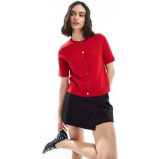 Red Cardigans New Look Short Sleeve Button Down Cardigan - Red