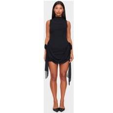 PrettyLittleThing Chiffon Boat Neck Drape Detail Mini Dress - Black