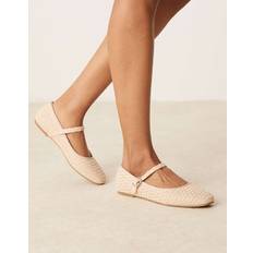 Glamorous Platta Ballerinaskor Mary Jane Stil Med Raffiabast - Naturlig
