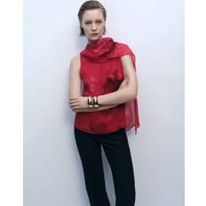 Chiffong Överdelar Mango Floral Blouse With Scarf Dam Långärmade Blusar - Red