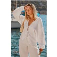 PrettyLittleThing Textured Cheesecloth Tie Front Shirt - White