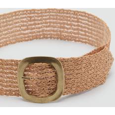 Beige Belts Mango Natural Fibre Belt With Oval Buckle - Beige