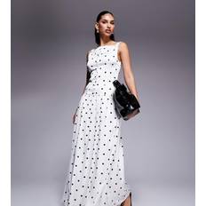 Polka Dots Clothing Kaiia Exclusive Satin Sleeveless Button Through Drop Waist Maxi Dress - White