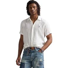 Linen Shirts - Men Polo Ralph Lauren Men's Short Sleeve Classic Fit Linen Button-Up - Ceramic White