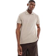 New Look Polo Shirts New Look Short Sleeved Textured Polo - Light Brown