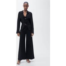 Mango Cropped Palazzo Trousers - Black