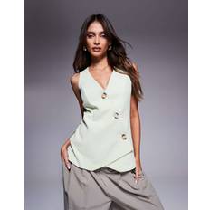 Dame - Grøn Jakkesæt River Island Asymmetrisk Vest - Lysegrøn