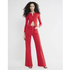 Red - Women Jeans River Island Pocket Front Wide Leg Jeans - Red