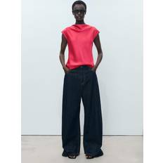 Mango Satin Blouse With Draped Neck - Strawberry
