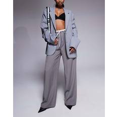 In The Style Tie Waist Contrast Relaxed Trousers - Grey