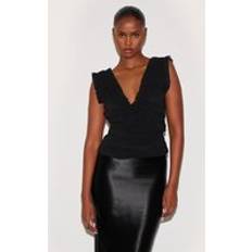 PrettyLittleThing Chiffon Ruffle Ruched Sleeveless Top - Black