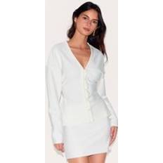 PrettyLittleThing Cream Knitted Tailored Hook And Eye Cardigan - White