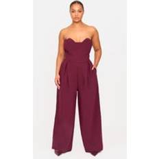 Purple - Women Jumpsuits & Overalls PrettyLittleThing Plus Corset Bust Detail Wide Leg Tailored Jumpsuit - Burgundy