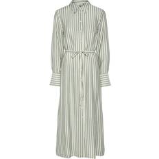 Yas Tie Waist Maxi Shirt Dress - Green/Cream Stripe