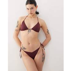 Röda Bikiniunderdelar Monki Mixa Och Matcha Bikiniunderdel Med Knytning I Sidan - Vinröd