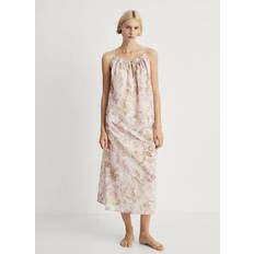 Mango Floral Print Cotton Nightdress - Light/Pastel Grey