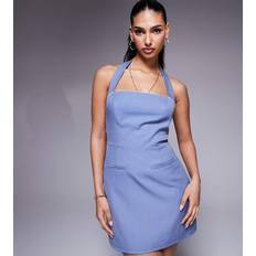 Steel Dresses Kaiia Exclusive Tailored Square Neck Halter Mini Dress - Steel Blue