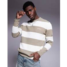 XL Jumpers River Island Long Sleeve Waffle Striped Crew Jumper - Beige
