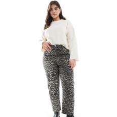 Leopard - Women Jeans New Look Curve Hannah Straight Leg Jean - Leopard Print