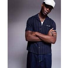 River Island XS Shirts River Island Mens Short Sleeve Pinstripe Shirt - Navy