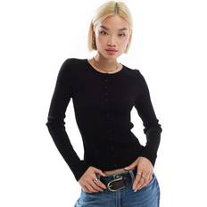 Stradivarius Ribbed Knit Cardigan - Black