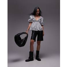 L Blouses Topshop Poplin Puff Sleeve Top In Mono Stripe - Black