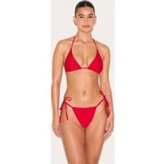 Red Bikini Sets PrettyLittleThing Red Basic Triangle and Tie Side Bikini Set - Red