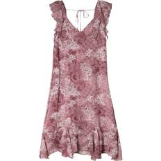 Bershka Frill Detail Tie Back Mini Dress - Pink Paisley