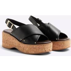 River Island Cross Strap Sling Back Wedge Sandals - Black