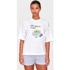 PrettyLittleThing Matcha Print Oversized Tee PJ Set - White